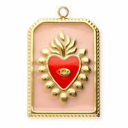 Colgantes Acero Inox rect&aacute;ngulo con coraz&oacute;n Dorado-rosa vintage-rojo