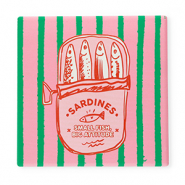 BY31&reg; Azulejo decorativo con frase "Sardines. Small fish, big attitude" Rosa-rojo-verde-blanco