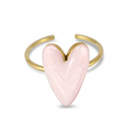 Anillos Acero Inox  esmalte coraz&oacute;n Rosa claro n&aacute;car-Dorado