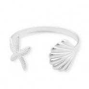 Pulseras Acero Inox bangle conchas & estrella de mar Plateado