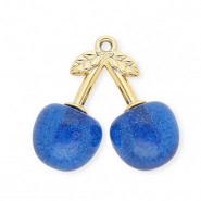 Colgantes acr&iacute;licos cerezas Dorado-azul glitter