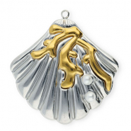 Colgantes Acero Inox concha con imitaci&oacute;n de perlas Plateado-dorado-blanco