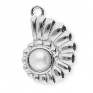 Colgantes Acero Inox concha con imitaci&oacute;n de perla Plateado-blanco