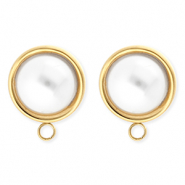 BY31&reg; Fornituras Acero Inox pendientes redondos con imitaci&oacute;n de perla con anilla Dorado-blanco