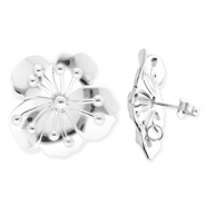 BY31&reg; Fornituras Acero Inox pendientes flor con anilla Plateado
