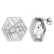 Fornituras Acero Inox pendientes hex&aacute;gono con anilla Plateado