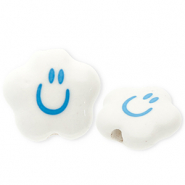 Abalorios de cer&aacute;mica nube con smiley Blanco-azul