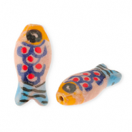 Abalorios de cer&aacute;mica pez Rosa vintage-naranja-azul-rojo-negro