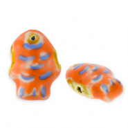 Abalorios de cer&aacute;mica pez Naranja oscuro-azul-amarillo