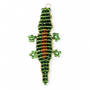 BY31® Colgantes de abalorios de cristal cocodrilo Verde oscuro-marrón ámbar-negro-dorado