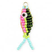 BY31® Colgantes de abalorios de cristal pez Rosa-verde oscuro-verde lima-azul claro-dorado