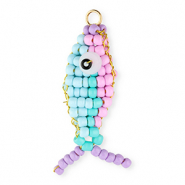 BY31® Colgantes de abalorios de cristal pez Lila pastel-azul claro-turqueza-lavanda-dorado