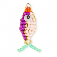 BY31® Colgantes de abalorios de cristal pez Púrpura-rosa claro-dorado-verde menta