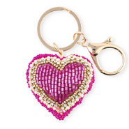Llavero coraz&oacute;n Dorado-fucsia-blanco