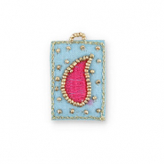 Colgantes de tela hechos a mano gota Azul claro-fucsia-dorado