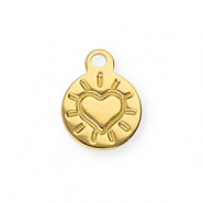 Colgantes Acero Inox redondos con coraz&oacute;n Dorado