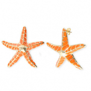 Pendientes trendy esmalte estrella de mar con perno de acero inox Dorado-naranja
