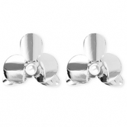Pendientes llamativos flor con imitaci&oacute;n de perla con perno de acero inox Plateado-blanco