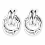 Pendientes llamativos anillo doble con perno de acero inox Plateado