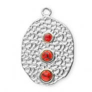 Colgantes Acero Inox óvalo con puntos Plateado-rojo
