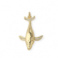 Metal TQ latón colgante ballena con strass Dorado-transparente