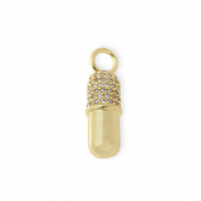 Metal TQ latón colgante cápsula con strass Dorado-transparente
