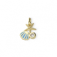 Metal TQ latón colgante vida marina con strass Dorado-azul-transparente