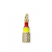 Metal TQ latón colgante lápiz labial con strass Dorado-rojo-amarillo-transparente
