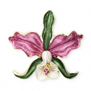 Broches flor con strass Dorado-rosa orquídea-verde-blanco