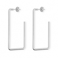 Pendientes Acero Inox rect&aacute;ngulo Plateado