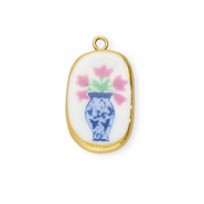 Colgantes de cer&aacute;mica &oacute;valo con flor Dorado-blanco-azul-rosa-verde