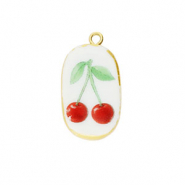 Colgantes de cer&aacute;mica &oacute;valo con cerezas Dorado-blanco-rojo-verde