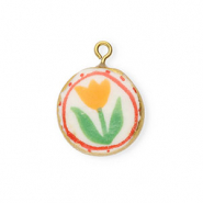 Colgantes de cer&aacute;mica redondos con flor Dorado-blanco-rojo-verde-naranja