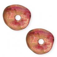 Abalorios de cer&aacute;mica griega DQ dona mosaico Magenta-oro verde 