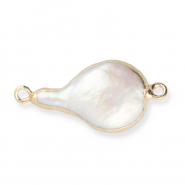 Perlas de agua dulce imperfectas entrepieza asim&eacute;trica gota Dorado-blanco natural