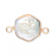 Perlas de agua dulce imperfectas entrepieza hex&aacute;gono Dorado-blanco natural