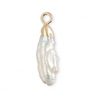Perlas de agua dulce imperfectas colgante tubo Dorado-blanco natural