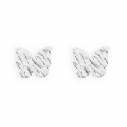 Fornituras Acero Inox pendientes mariposa con anilla Plateado