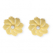 Fornituras Acero Inox pendientes flor con imitaci&oacute;n perla con anilla Dorado-blanco
