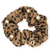 Coleteros para pelo estampado leopardo con anillas Marr&oacute;n tan-negro-dorado
