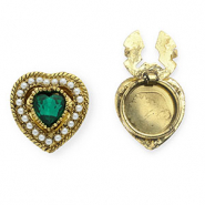 Cubrebotones coraz&oacute;n con imitaci&oacute;n de perlas Dorado vieja-verde esmeralda-blanco