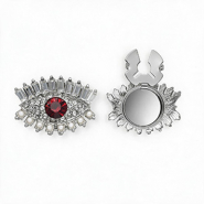 Cubrebotones ojo con strass y imitaci&oacute;n de perlas Plateado-rojo-cristal-blanco