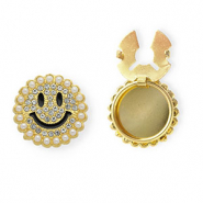 Cubrebotones smiley con strass y imitaci&oacute;n de perlas Dorado-negro-cristal-blanco