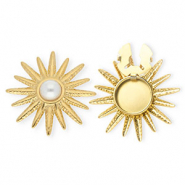 Cubrebotones Acero Inox sol con imitaci&oacute;n de perla Dorado-blanco