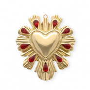 Colgantes Acero Inox con esmalte corazón Dorado-rojo