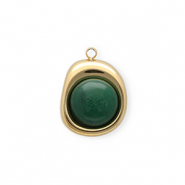 Colgantes Acero Inox con Jade orgánico óvalo Dorado-verde