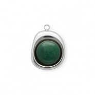 Colgantes Acero Inox con Jade orgánico óvalo Plateado-verde