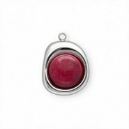 Colgantes Acero Inox con Jade orgánico óvalo Plateado-púrpua magenta