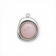 Colgantes Acero Inox con Jade orgánico óvalo Plateado-rosa claro