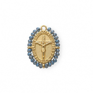 Colgantes Acero Inox óvalo con crucifijo Dorado-azul